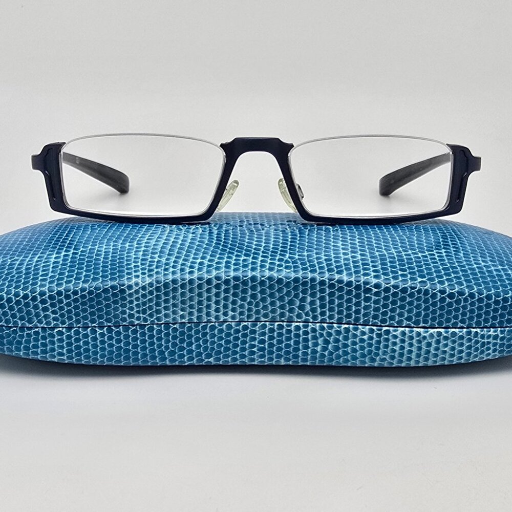 Eyebobs Tin Man M17 10 Blue Aluminum Semi Rimless Eyeglasses Frame w/ Case